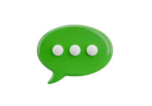 Vibrant green speech bubble icon with white text space, isolated on transparent background