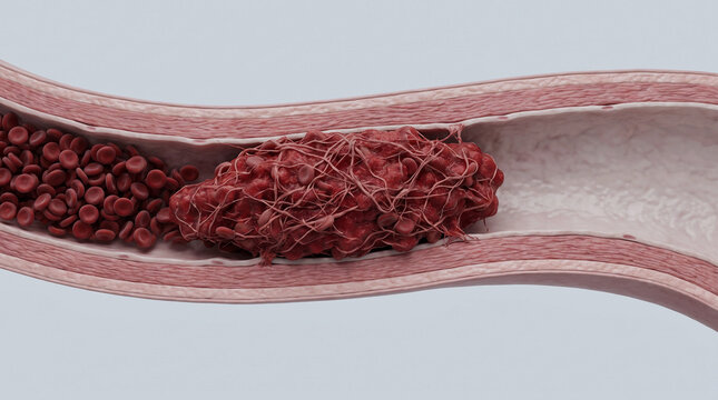 Blood Clot Blocking Artery Lumen Causing Ischemic Stroke or Heart Attack, 3D Medical Illustration