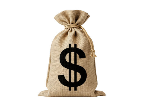 Realistic cloth money bag with dollar symbol representing wealth isolated on transparent background