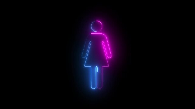 Colorful woman profile icon animation on a black background. Neon female contact symbol with glowing motion.