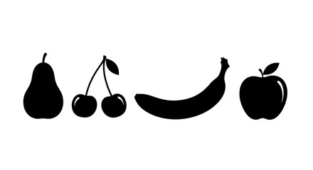 Silhouettes of fresh fruit on white background with silhouettes pear cherries black silhouettes cherries banana healthy cherry apple food with icon © Smriti