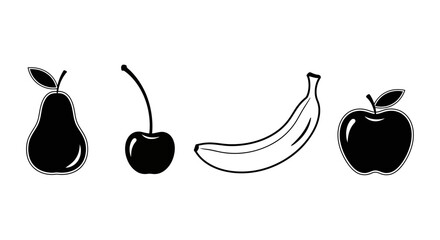 Black and white illustration of various fruits with fruits pear cherry illustration four cherry banana simple black nutrition drawing healthy © Smriti