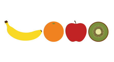 Colorful illustration of fresh fruit on white background with vibrant illustration four types fruit healthy banana orange apple kiwi food © Smriti