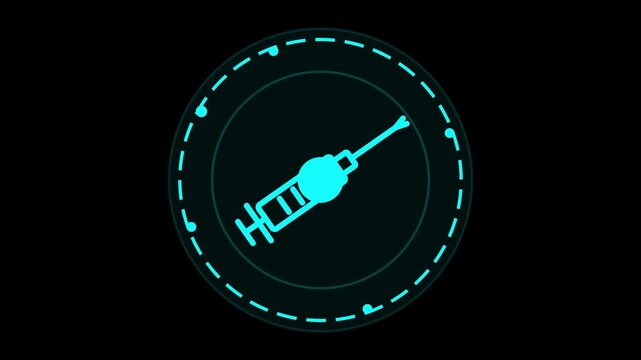 futuristic glowing syringe hud interface element vector animation design for medical technology and healthcare concepts