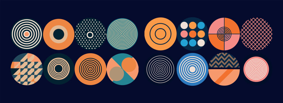Colorful abstract geometric pattern designs in circle frames