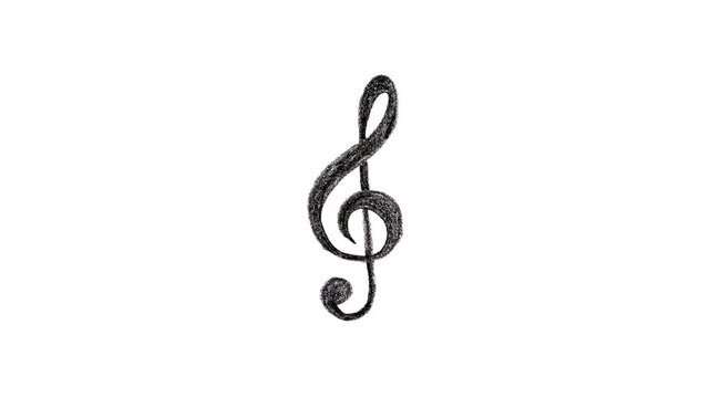 Black, hand, drawn, treble, clef, animation, sketchy, music, symbol, Alpha channel, artistic, doodle, motion, graphic, classical, education, 4k.
