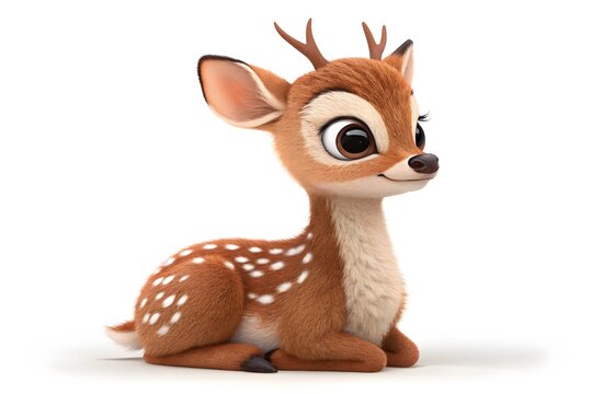Cute cartoon deer sitting with big expressive eyes