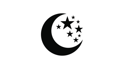 Crescent moon and stars silhouette on a white background © Villain