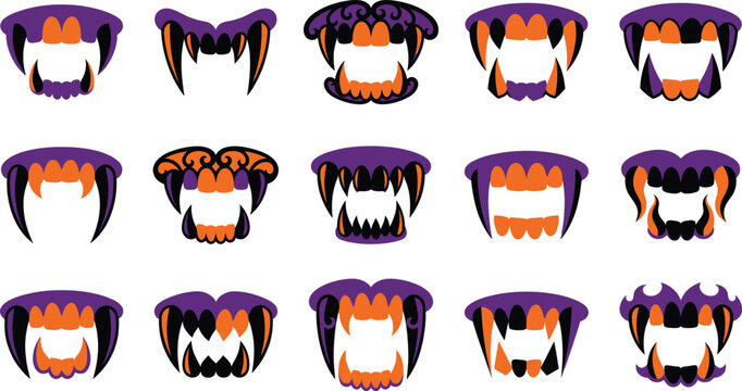 A collection of scary monster mouth designs for a happy halloween day celebration featuring sharp teeth and fangs