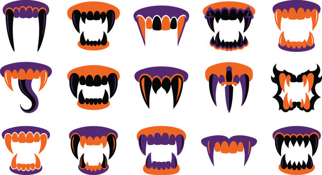 Set of scary monster teeth and vampire fangs for a spooky happy halloween day celebration party design element