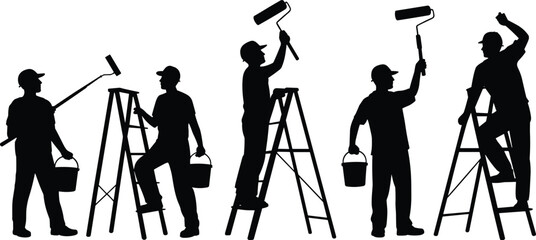 Silhouettes of painters on ladders © Aman9