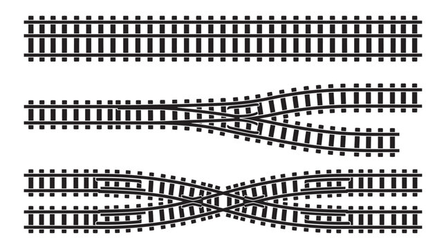 Railway Track Sections And Junctions Black Silhouette