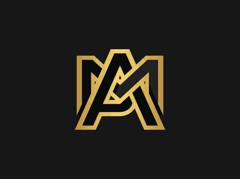 Modern Gold MA Monogram Logo Design On Black
