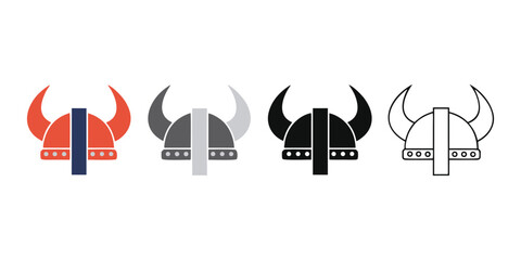 Viking helmet icons set stylized and outline versions for historical illustration and graphic design © Sadhin07