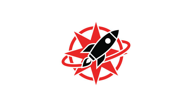 Rocket Launching from Star Compass Icon - Space Exploration and Navigation Concept