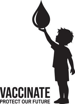 Silhouette of a child reaching for a medical drop with text about health and future protection vector