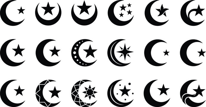 Islamic crescent moon star symbols.