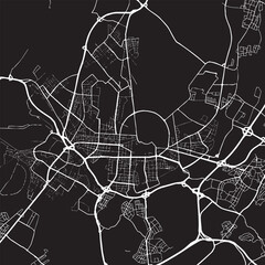 Fototapeta premium Karlsruhe in the Germany Road network map visualizes the complex urban infrastructure of a modern metropolitan area with white lines on a black background.