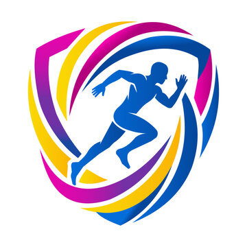 Abstract Fitness Sports Runner Logo with Dynamic Color Swirl Vector Design.  Resizable and editable, EPS 10.