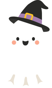 Cute Halloween Ghost Wearing a Witch Hat