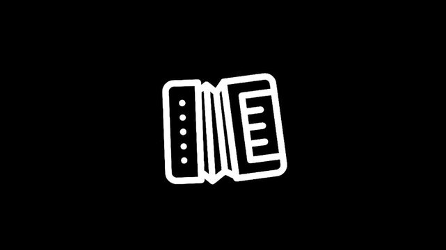 Simple white outline icon of an accordion on a black background
