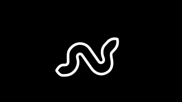 Simple white snake outline on a black background, minimalist and modern design