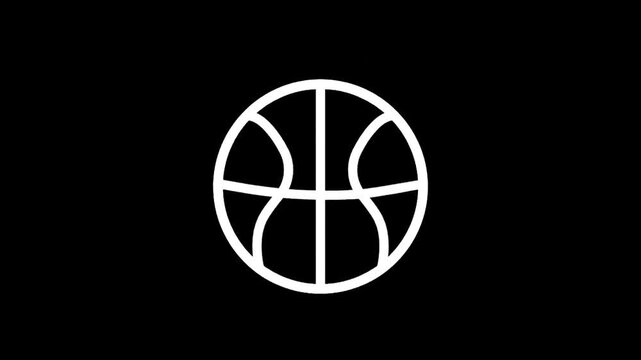 Minimalist white basketball icon on a solid black background, representing sport and competition