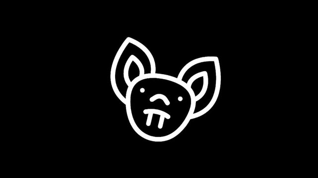 Simple white line art bat face icon on a black background, minimalist design