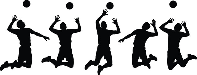 volleyball players jumping and hitting the ball in action © MDOMAR