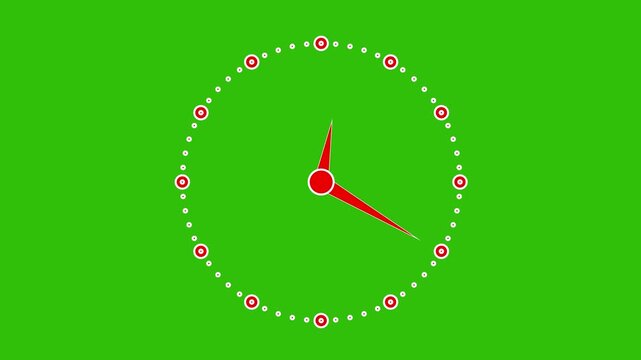 Analogue clock effect video 4k, Digital clock icon animation. Time lapse of spinning clock animation, Wall on green  background. analog clock timer circle animated.