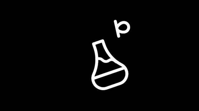 Simple line art icon of a flask with liquid and a bubble