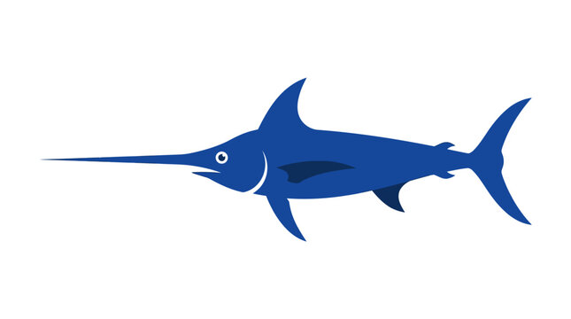 Blue swordfish profile illustration isolated on white.