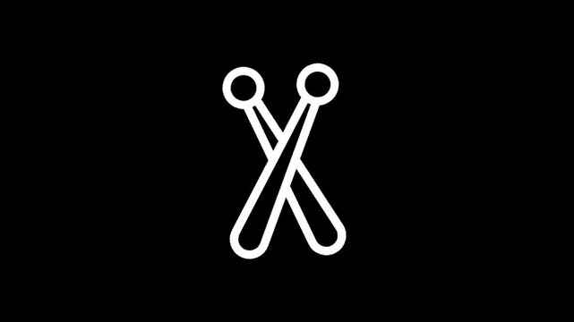 Simple white icon of crossed drumsticks on a black background