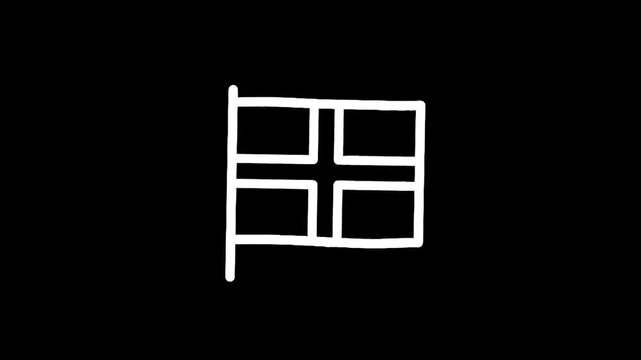 Minimalist white flag icon with a cross on a black background, representing national identity or symbol