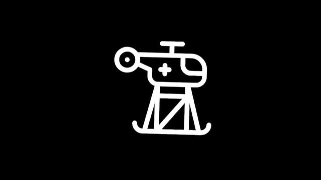 White medical helicopter icon with a plus sign on a black background
