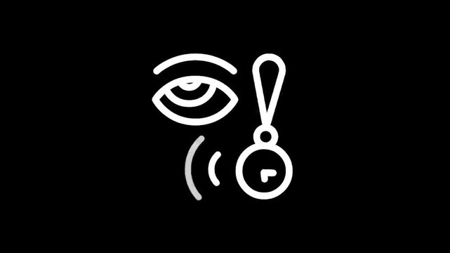 Minimalist icon of an eye observing a pocket watch on a black background