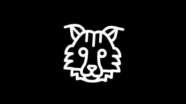 Stylized white line art icon of a lynx face on a black background