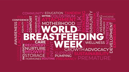 Fototapeta premium World Breastfeeding Week Word Cloud Design for Health Poster. World Breastfeeding Week bold magenta typography