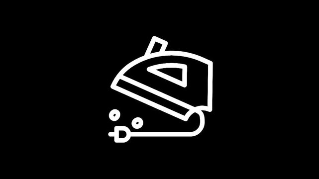 Simple line icon of a steam iron with a power cord and water droplets