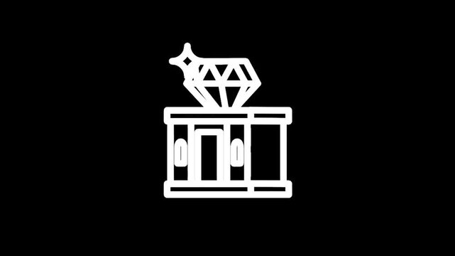 Icon of a diamond displayed on a pedestal with a sparkling effect
