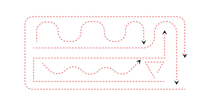 Dashed red line tracing card design pattern on transparent background
