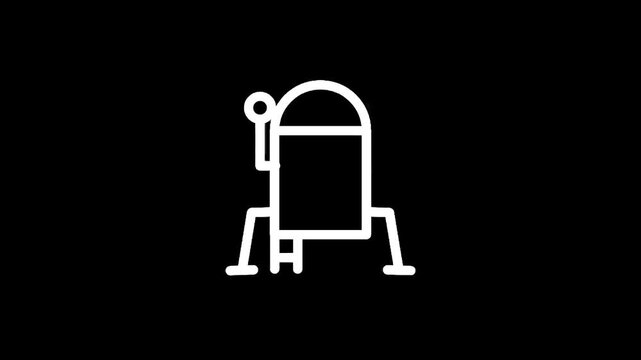 Simple line art icon of a lunar lander on a black background