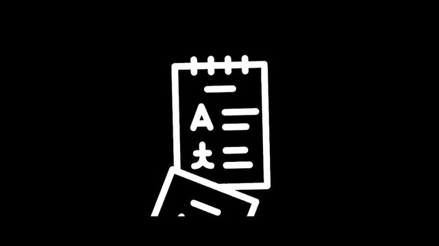 Icon of a notepad with letters and characters, symbolizing language learning and education