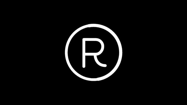 Minimalist white letter R inside a circle on a black background