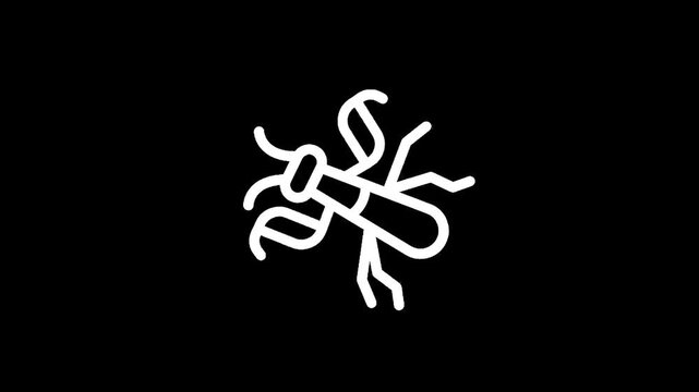 Stylized insect icon with DNA helix elements, representing genetic research and entomology
