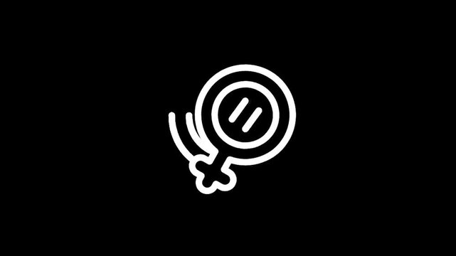 Female symbol with pause button icon, representing women's rights and equality issues