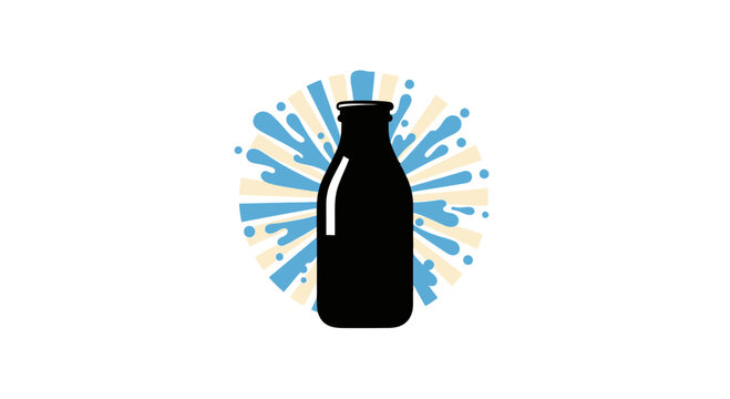 Milk Bottle Illustration With Splash Design, Perfect For Dairy And Refreshment Concepts