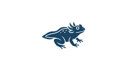 Fototapeta premium Cute Dark Blue Frog Illustration with White Spots and Feathery Antennae on White Background