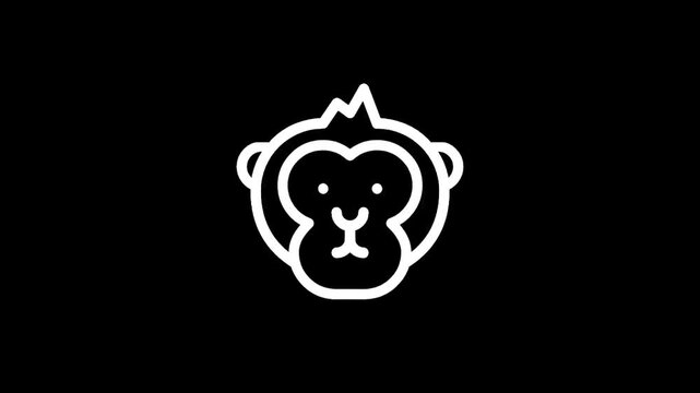 Simple white monkey face icon on a black background, minimalist design