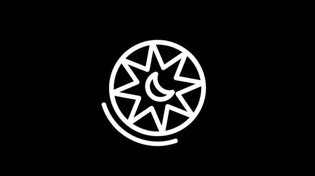Stylized white crescent moon and eight-pointed star symbol on a black background